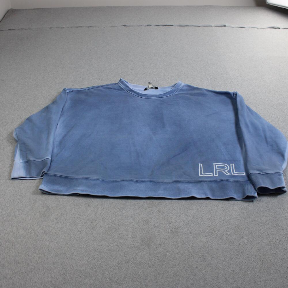 Lauren Ralph Sweatshirt Women XXL Blue Cropped Crewneck Pullover LRL Logo READ